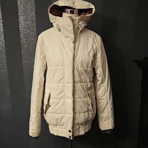 Roxy Women's Off-White Puffer Jacket For Snowboarding And Skiing